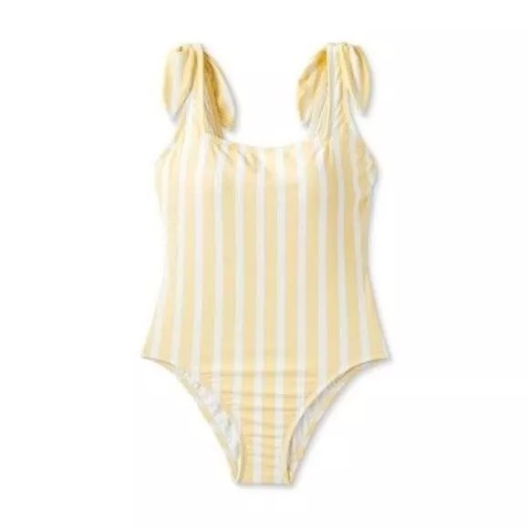 Kona Sol Women's Striped Yellow One Piece Swimsuit - Size M (8-10) - Picture 3 of 7
